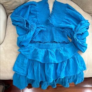 Blue Ruffled Women's Top and Skirt Set